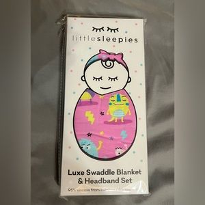 Little Sleepies Purple Monster Mayhem Luxe Swaddle Blanket & Headband Set